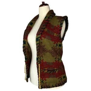 Harolds Women's Sweater Size Medium Yellow Red Cardigan Shetland Wool Western